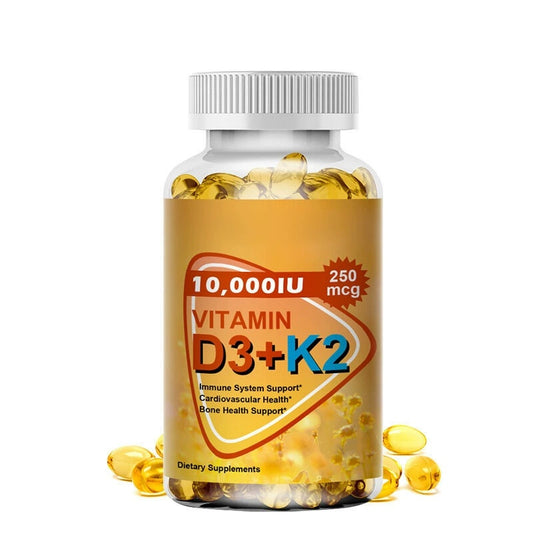 Bottle of Vitamin D3+K2 supplements 