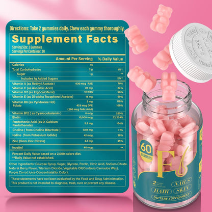 Supplement facts label biotin gummies 60 pieces
